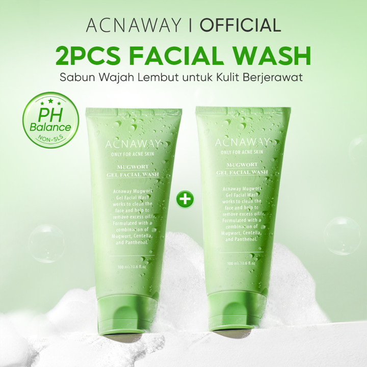 ACNAWAY 2PCS Mugwort Gel Facial Wash – Acne Friendly Gentle Cleanser Sabun Cuci 