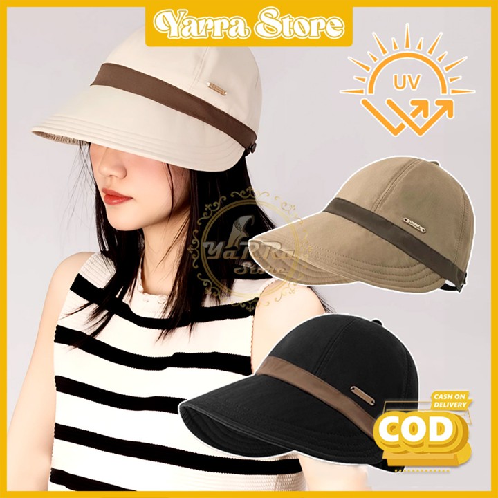 Topi Pantai Wanita Anti Panas Matahari Visor Lebar Bucket Half Fashion Pelindung