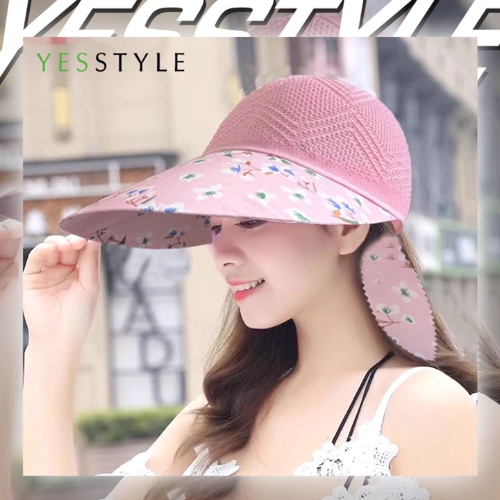 Yesstyle Topi Visor Lebar Motif Bunga Cantik Topi Pantai Wanita Fashion Pelindun