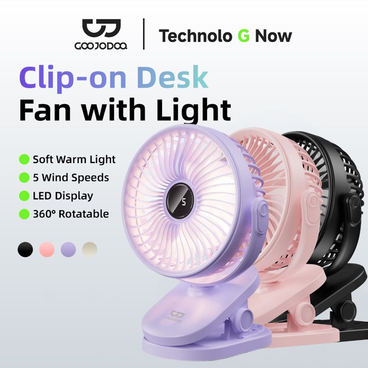 Goojodoq 4000mAh Kipas Angin USB Clip Dengan lampu malam Kipas Angin Meja Jepit Portable LED Display Portable Fan