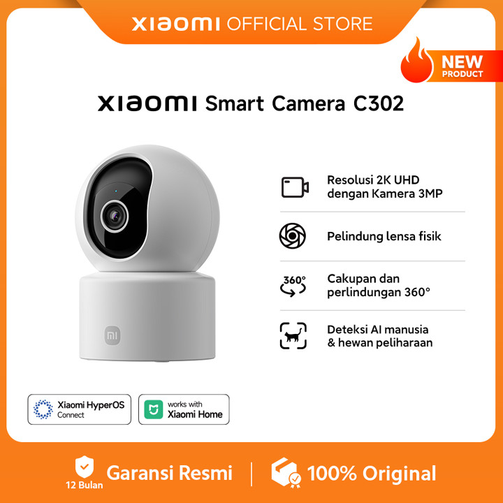 Xiaomi Smart Camera C302 | Resolusi 2K UHD dengan Kamera 3MP | Pelindung lensa fisik | Cakupan dan perlindungan 360° | Deteksi AI manusia & hewan peliharaan | CCTV WiFi [Xiaomi Official Store]