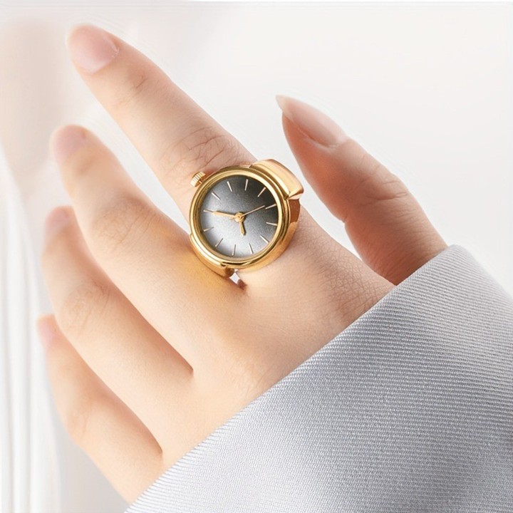 Jam Tangan Retro Gem Vintage Kepribadian Jari Cincin Jam Tangan Tali Elastik Cincin Pasangan Jam Perhiasan Cincin Jam Tangan Kuarsa Wanita Pria
