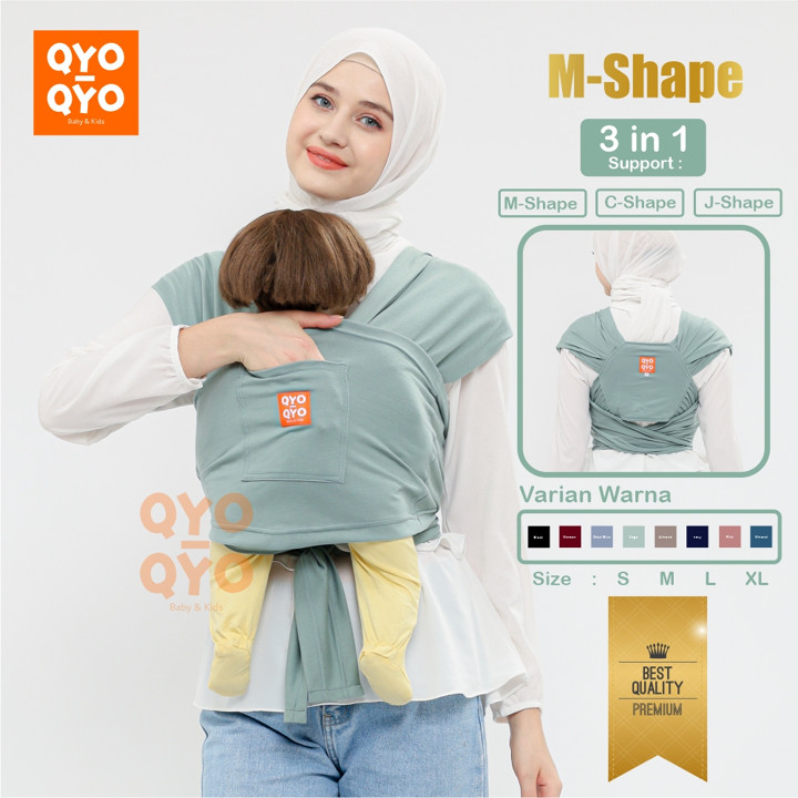 Gendongan Bayi Depan M Shape Baby Wrap 3in1 Geos Baby Instan Premium with Sash Belt QYO-QYO