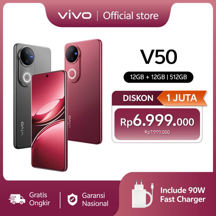 vivo V50 5G (12/512) Rounded-edge Design, ZEISS Group Potrait, 6000mAh Battery+90W Flashcharge, IP68+IP69, vivo AI