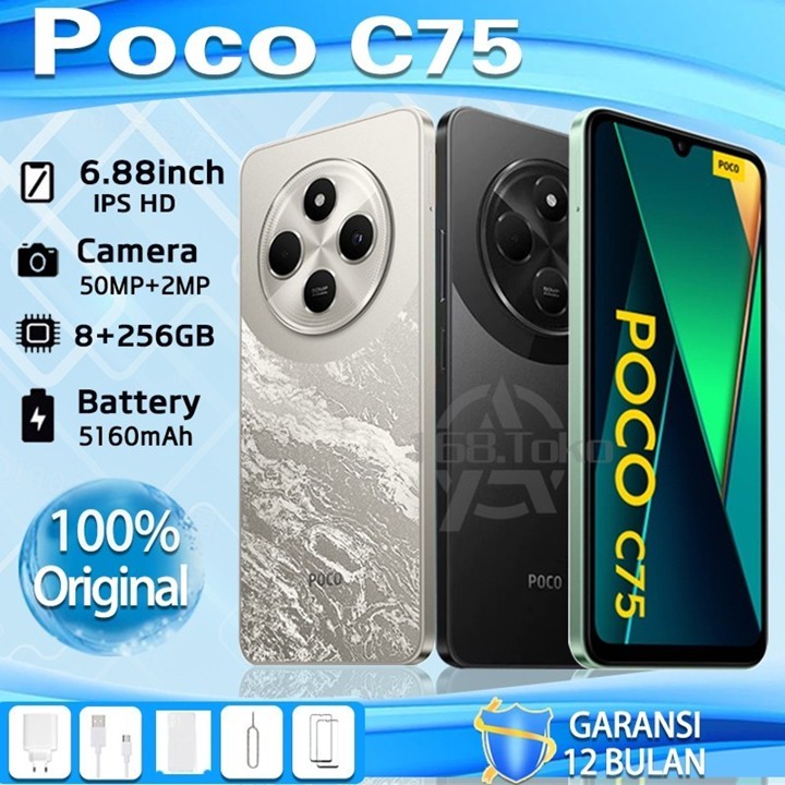 [Promosi] hp xiaomi  poco c75 ram 8/256gb NFC Baru Tersegel Original AI kamera HD+ COD Garansi Resmi 12Bulan