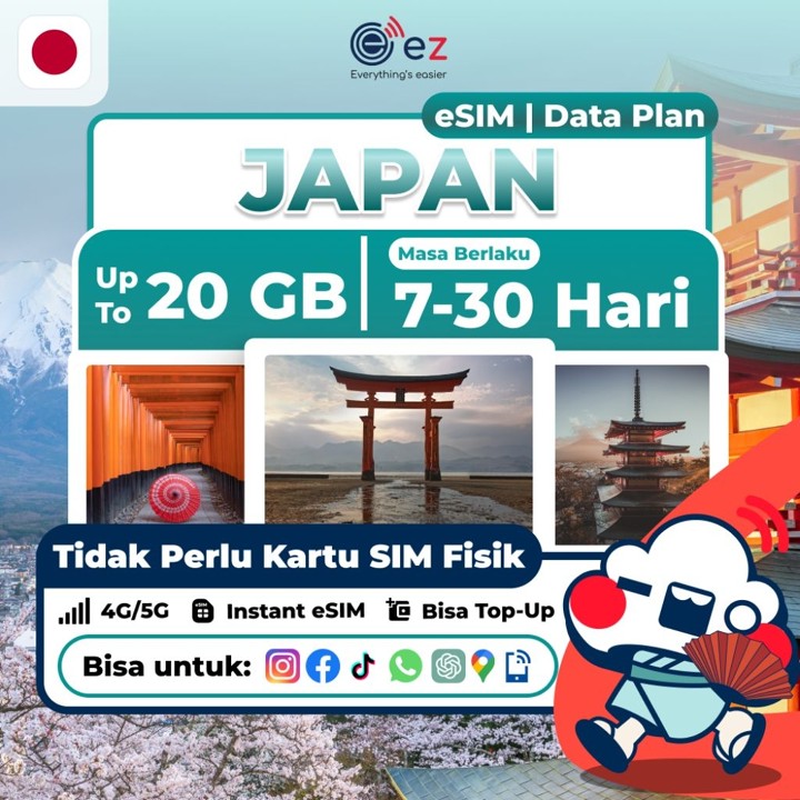 [ez] eSIM Max Plus Japan / Jepang 4G 5G | Instan QR Email | Hotspot Aktif | Refund 14 Hari | eSIM