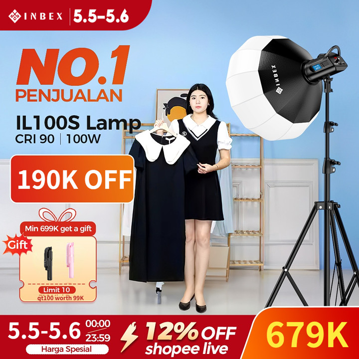 INBEX IL-100S Lampu Studio Softbox Profesional 100W Live Streaming Fill Light Pencahayaan Konten Foto Photography