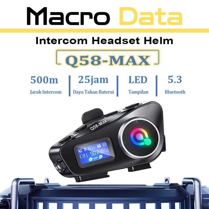 Q58-MAX Intercom Headset Helm Bluetooth 5.3Layar LCD Tahan Air Hujan Radio Music
