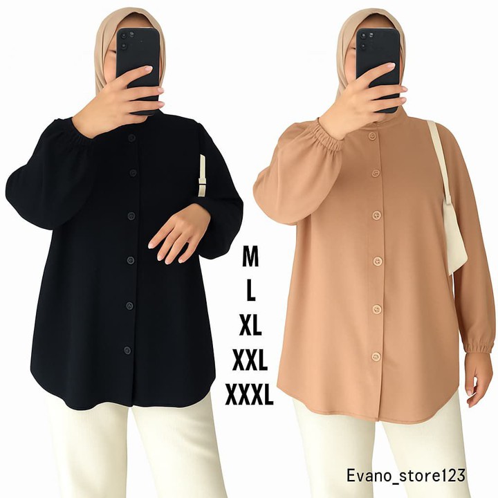 Kemeja Wanita Jumbo Rayon Twill Premium - Blouse Polos Adem M-XXXL Busui Friendly