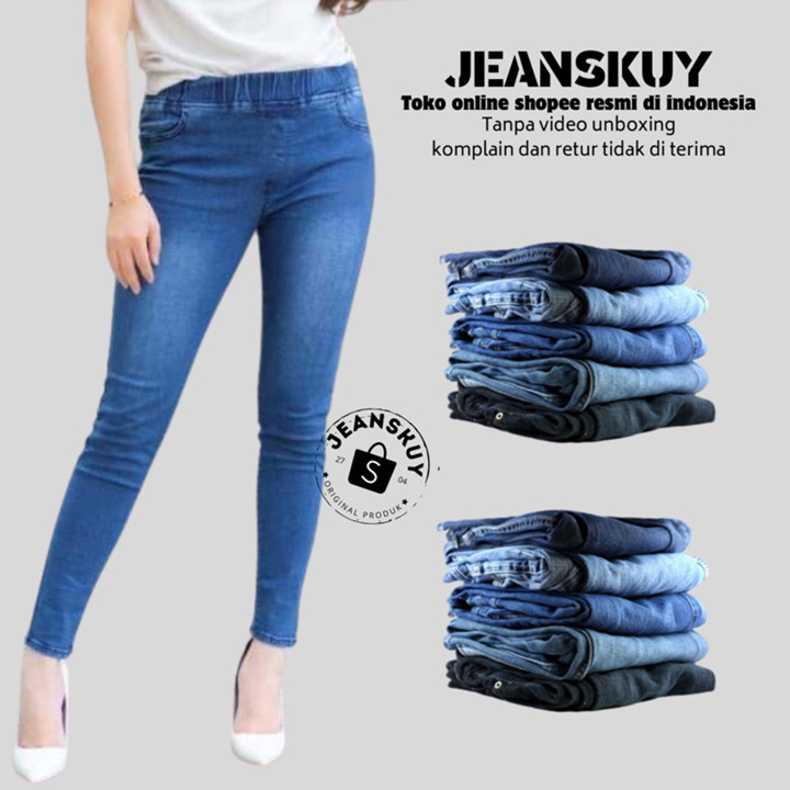 JEANSKUY - Legging Jeans Jumbo Jeans Pinggang Karet Jumbo Celana Jeans Bigsize