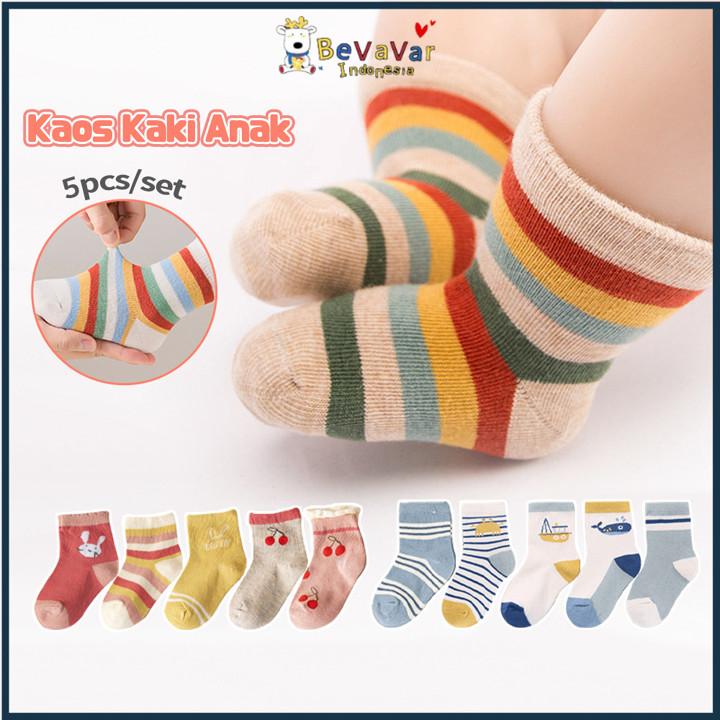 ​​BEVAVAR​​ Kaus kaki anti slip 5 pcs kids grip socks usia 0