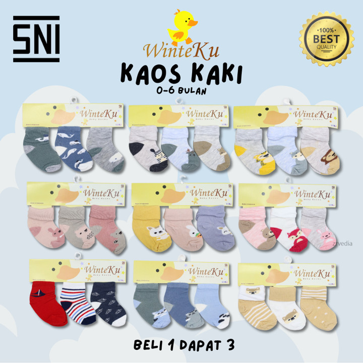 (ISI 3 PASANG) Kaos Kaki Bayi Winteku - SNI / 0-12 Bulan Bah