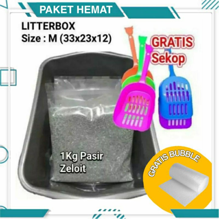 Tempat Pup Kucing 1set Litter Box Bak + Pasir Kucing 1kg + Serokan Kucing Gratis Bubble warping