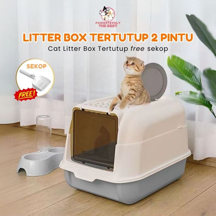 Cat Litter Box Tertutup Dengan 2 Sisi Pintu - Bak Pasir Kuci