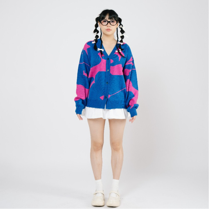 Gurls Club Oversized Cardigan Knitwear Sweater  - Stormy Fus