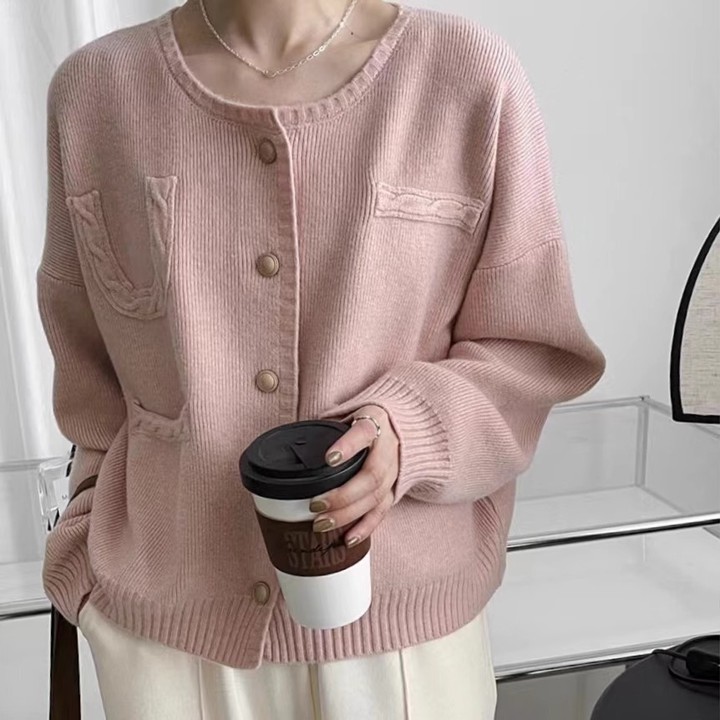 Sweter kardigan longgar gaya Korea rajutan jaket sweter kasu