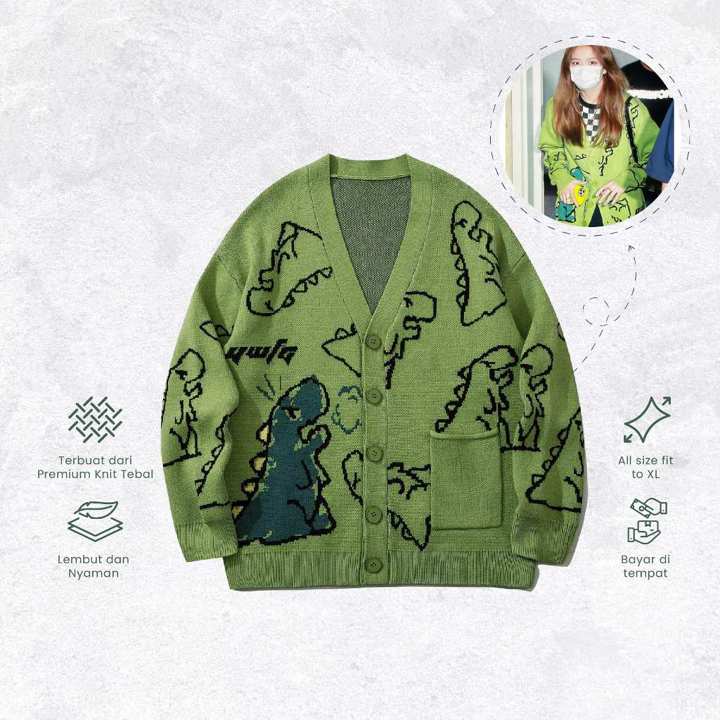 Dino Cardigan Krean Style Jisoo bp Knitwear Unisex Rajut Pre