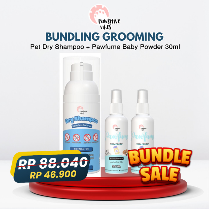 Pawsitive Vibes Bundling Grooming Pet Dry Shampoo Busa Tanpa