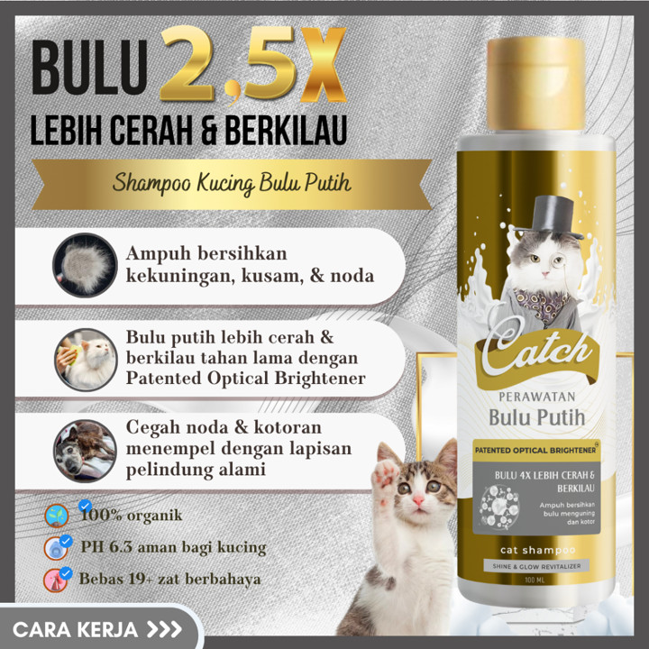 Catch - Shampo Kucing Bulu Putih - Bulu 2,5x Lebih Cerah & B