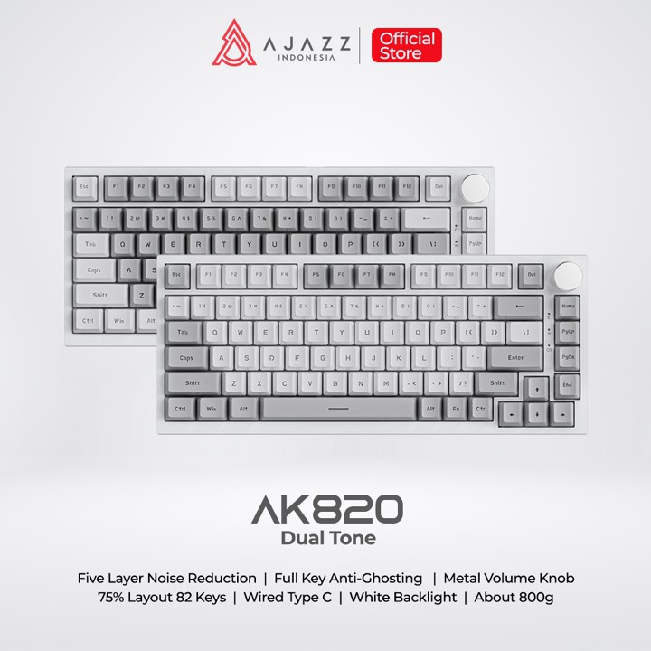 Ajazz AK820 Dual Tone 75% Mechanical Keyboard Wired White Ba