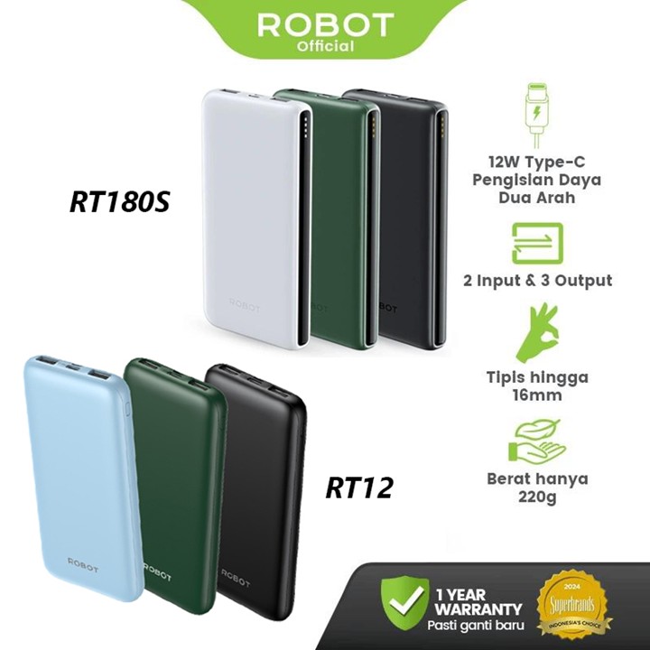Robot RT12 / RT180S 10000mAh Powerbank Micro USB / USB-C (Ne