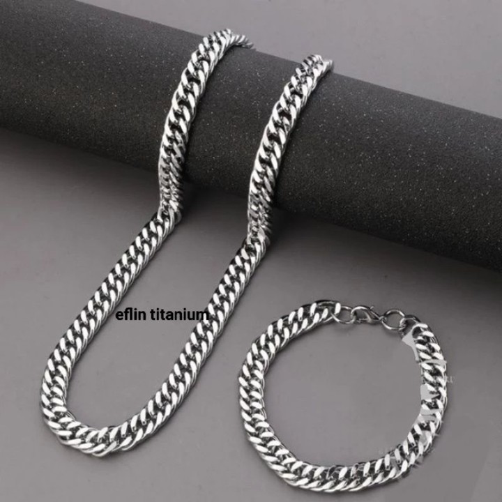KALUNG TITANIUM RANTAI PRIA DAN GELANG RANTAI PRIA MACHO SAT