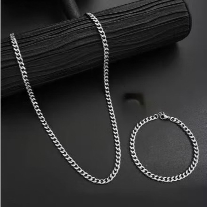 SATU SET KALUNG DAN GELANG RANTAI TITANIUM MODEL JALIN ANTIK