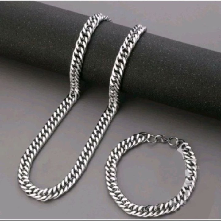 SATU SET KALUNG DAN GELANG RANTAI TITANIUM PRIA DAN WANITA A