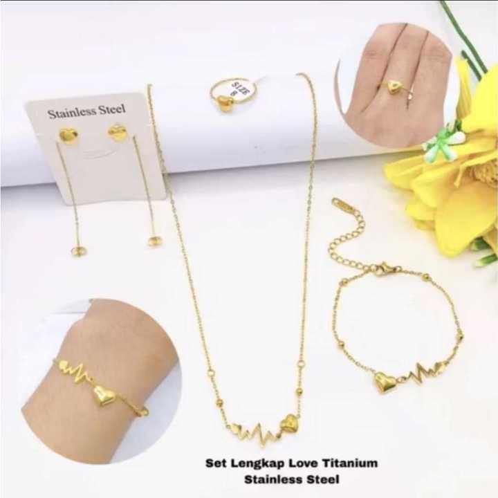 Terbaru Set Titanium Wanita 4Pcs Model Love | Gelang Kalung 
