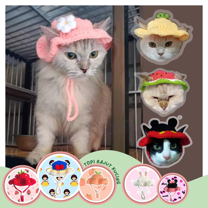 CUSTOM BUCKET HAT UNTUK KUCING TOPI RAJUT KUCING LUCU CUSTOM