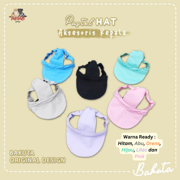 Topi Kucing Anjing Bakuta Cap Pastel Polos Lobang Telinga Ki