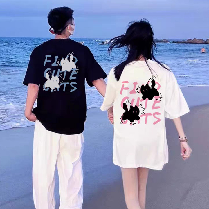 Kaos Couple Premium Desain Kucing Lucu Grafiti - Unisex, Kat