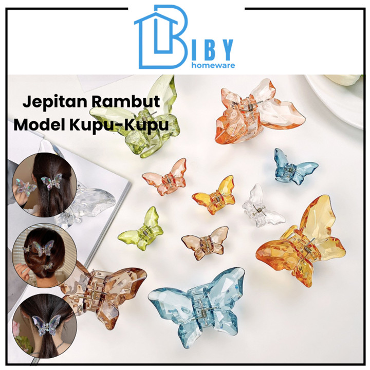 BIBY Jepit Rambut Motif Kupu-kupu Bening Warna Transparan / 