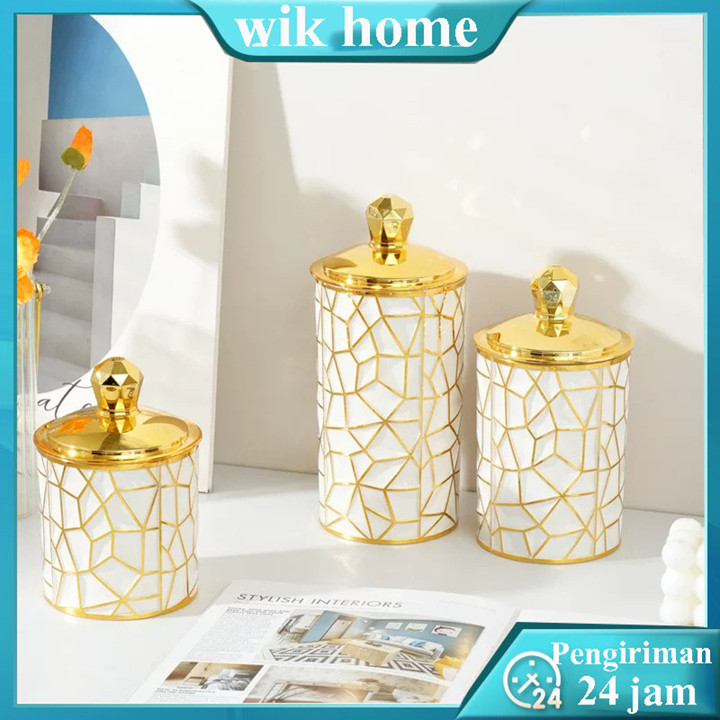 Toples Mewah Aesthetic Putih Toples Snack Toples Kedap Udara