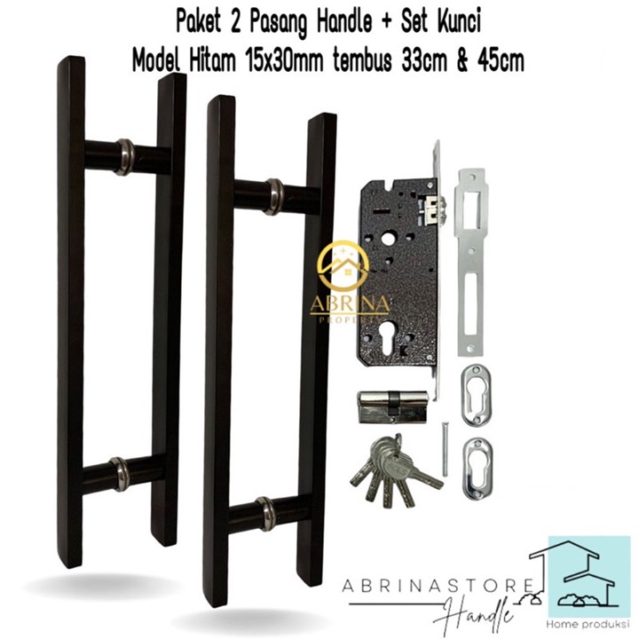 paket handle pintu rumah kaki tembus set kunci panjang 33cm 