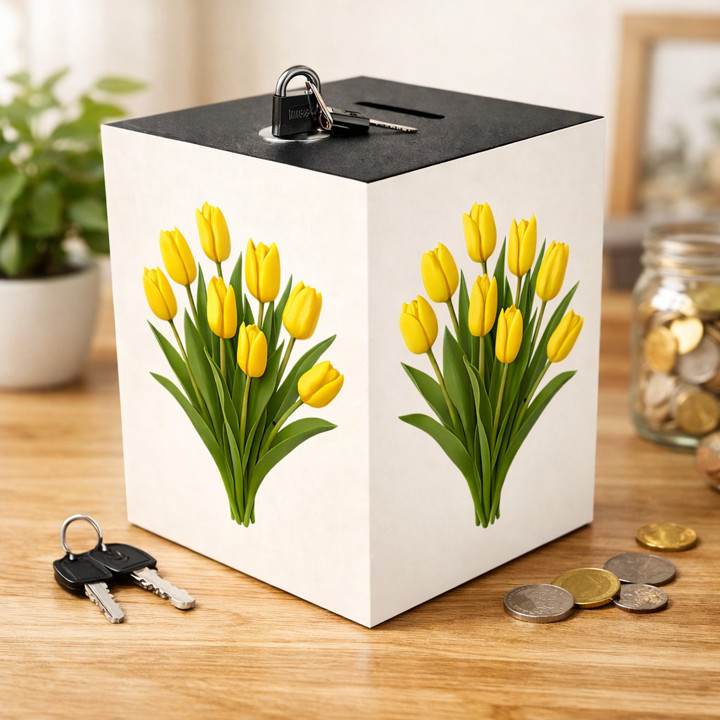 Celengan Kayu MDF Gembok 15x20cm Motif Bunga Tulip Aesthetic