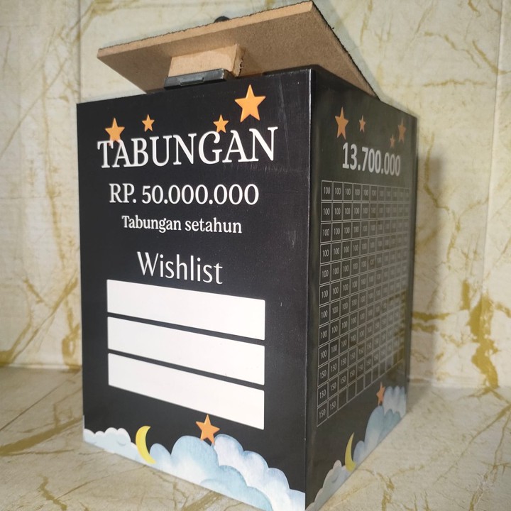 Celengan Target Jumbo 50 Juta Hitam Kotak Wishlist Besar Kun