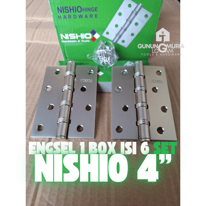 1 BOX isi 6 SET/PCS (6 Pasang/12 Biji) Engsel NISHIO ‘’4 Eng