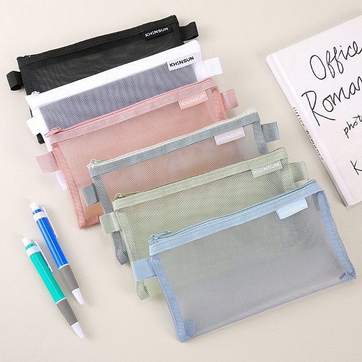 Kotak Pensil Transparant Portabel Tempat Pensil Jaring Resle