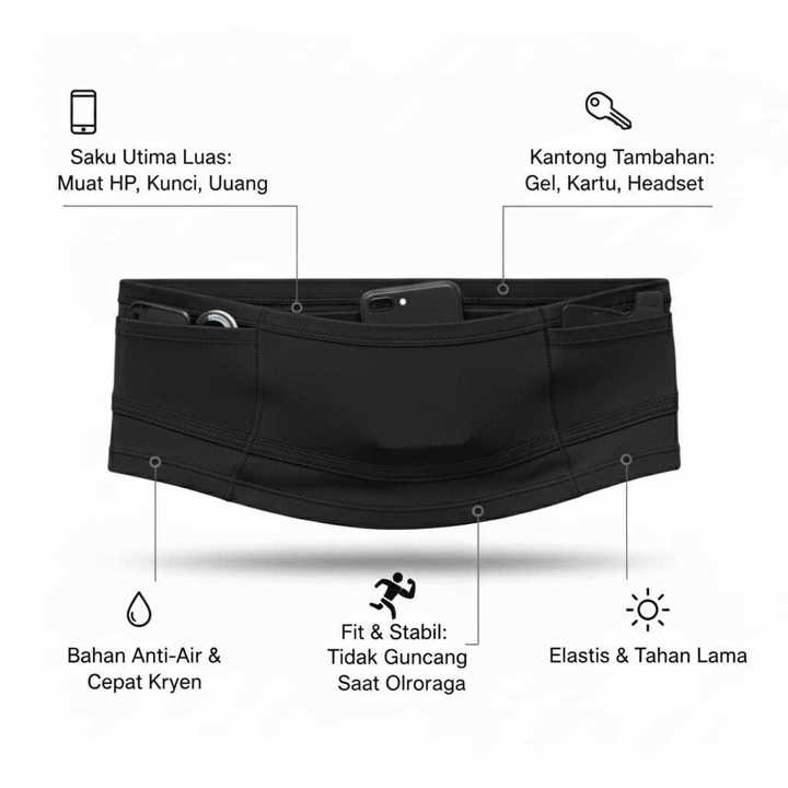 Running Belt Premium Anti Goyang Waterproof – Waist Bag Lari
