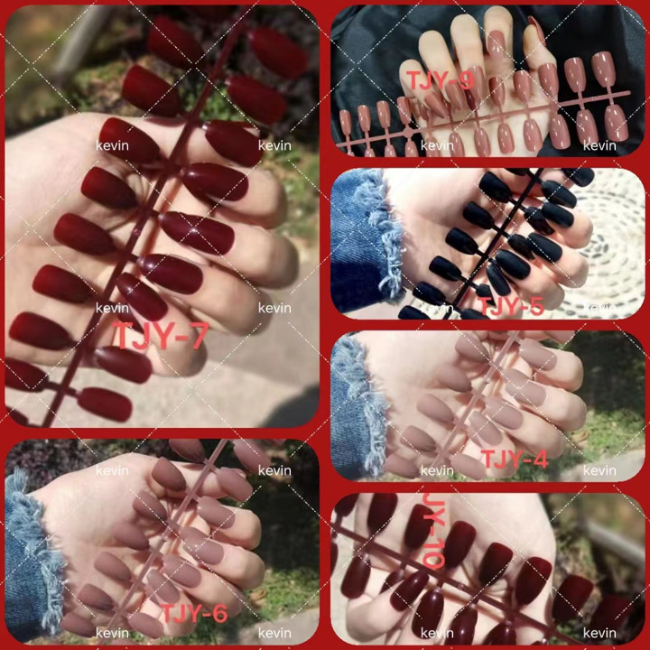 SY 24Pc False Nail Art tips Matte Nude Coffin Ballerina Drop