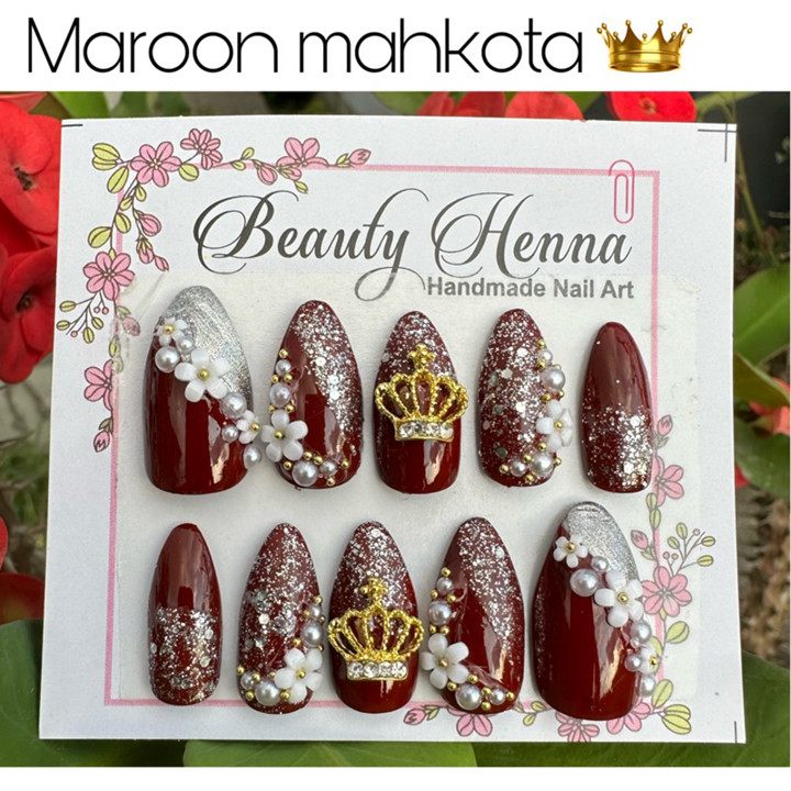 KUKU HANDMADE MAROON MAHKOTA SUPER MEWAH /GRATIS LEM