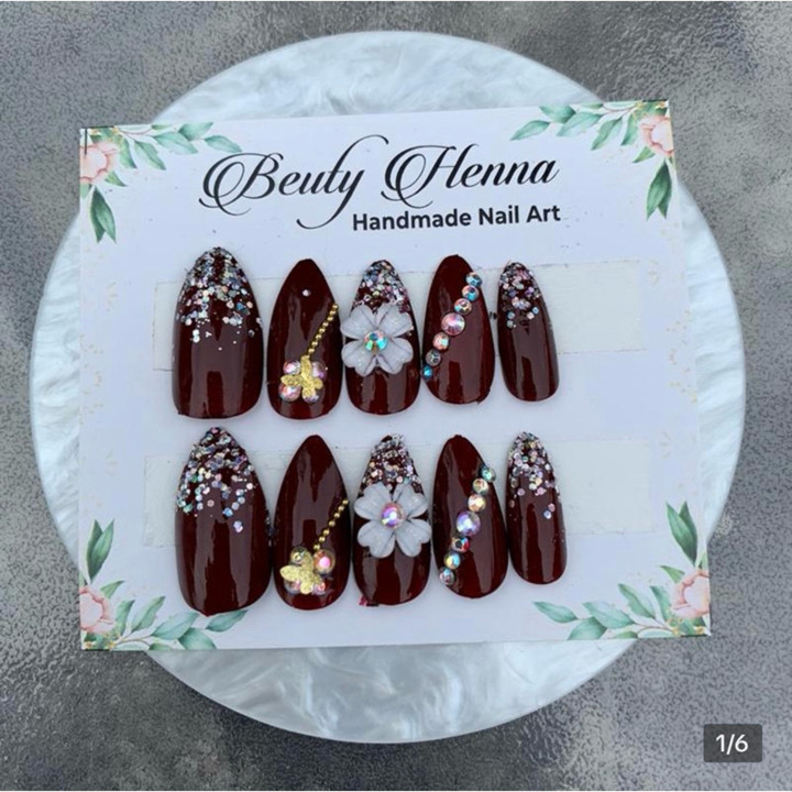 PROMO kuku wedding handmade full warna/motif free lem gel