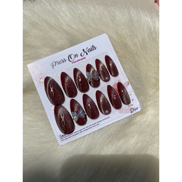 Nail art / kuku palsu cat eye cantik handmade free lem jel