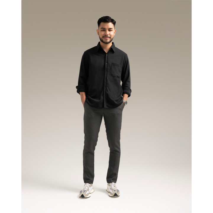 Broodis Kemeja Polos Hitam Cotton SOFTEE Black Lengan Panjan