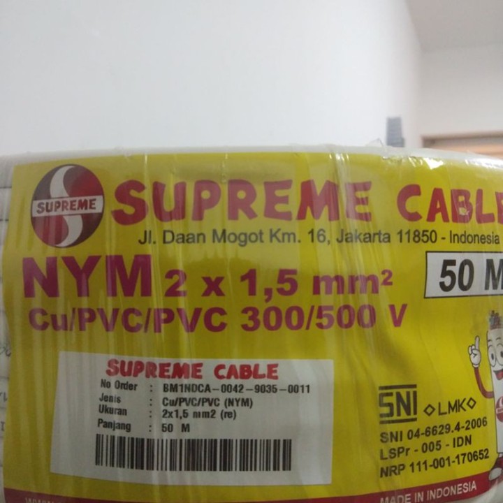 Kabel Supreme NYM 2x1,5 @50m 2x1.5 putih tunggal kawat