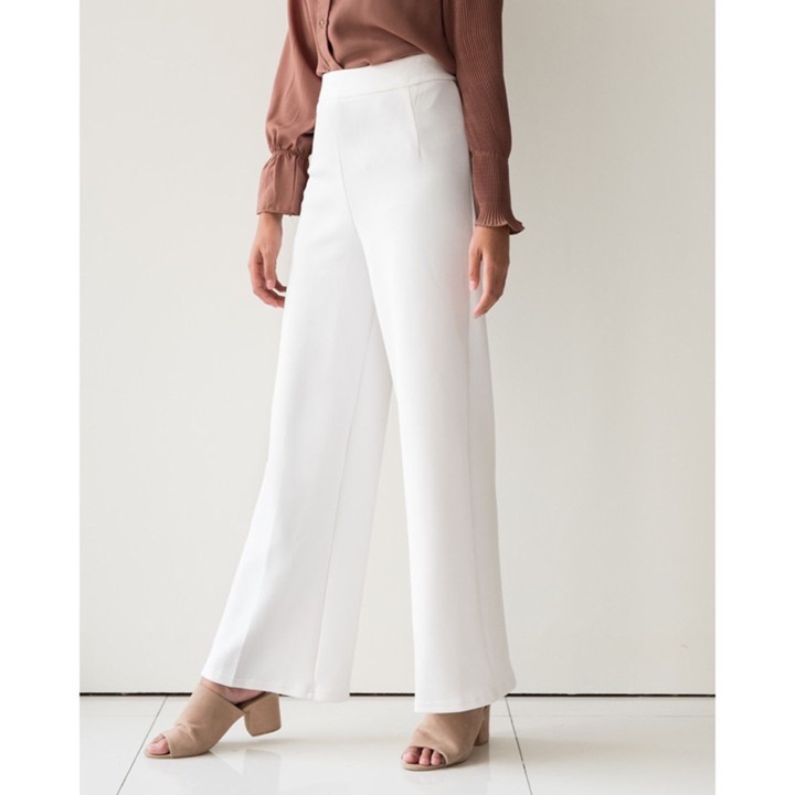 HaymeeIDN - Celana Kulot Scuba Bawahan Highwaist Putih Tidak