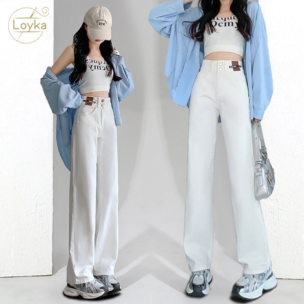 Loyka Celana Jeans Putih Wanita Bergaya Retro: High-Waist & 