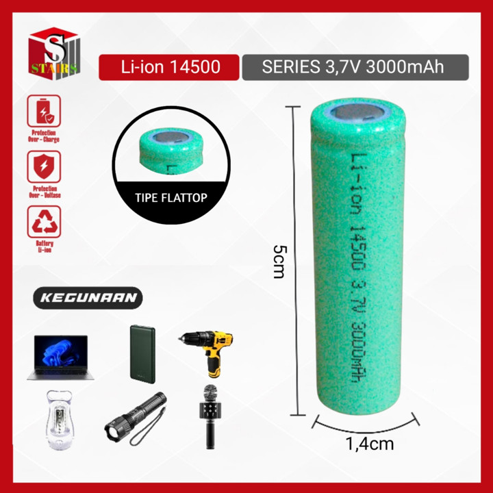 Baterai 14500 Cas/Charger Li-ION 3.7V - 3000mAh