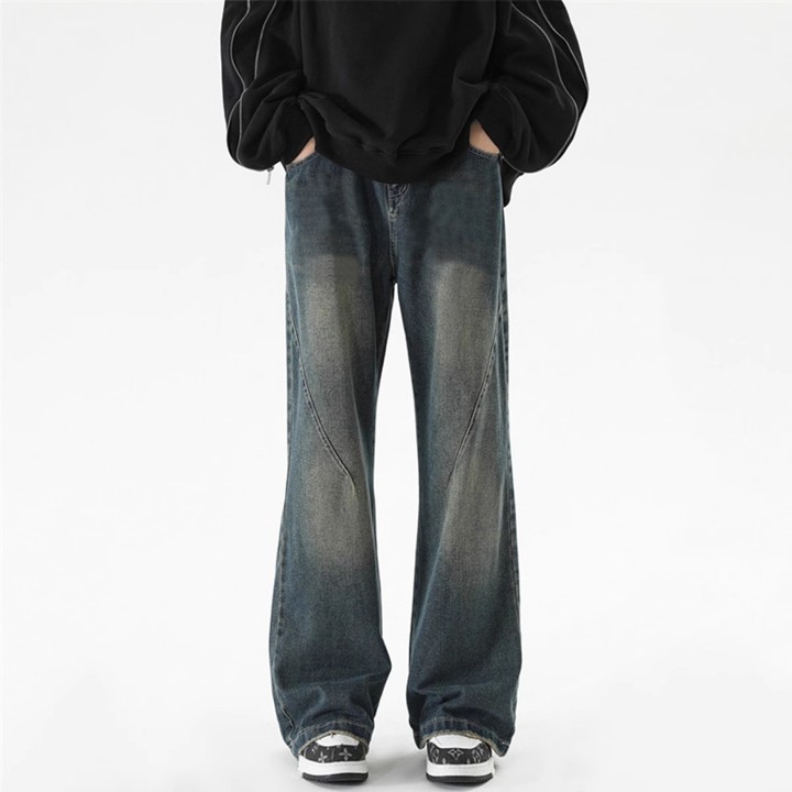 Celana jeans pria panjang retro baggy pants straight celana 